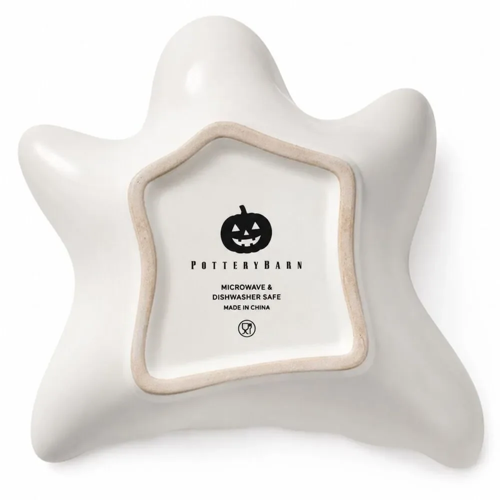 Pottery Barn Ghost Stoneware Appetizer Candy Trinket Dish Halloween NWT White
